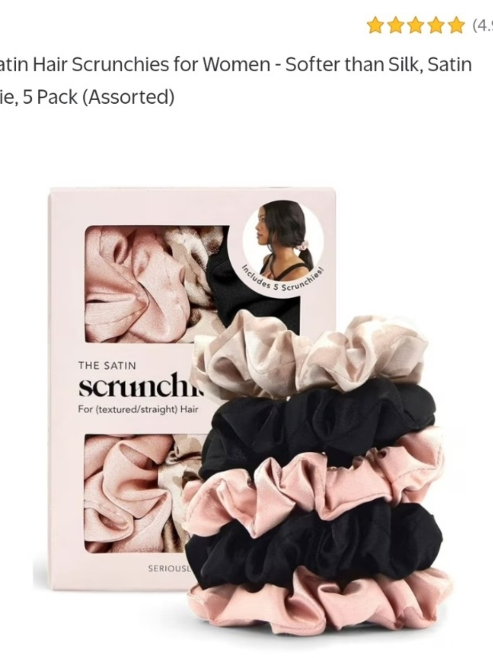 Kitsch Satin Scrunchie Set - Blush Pink, Black & Ivory